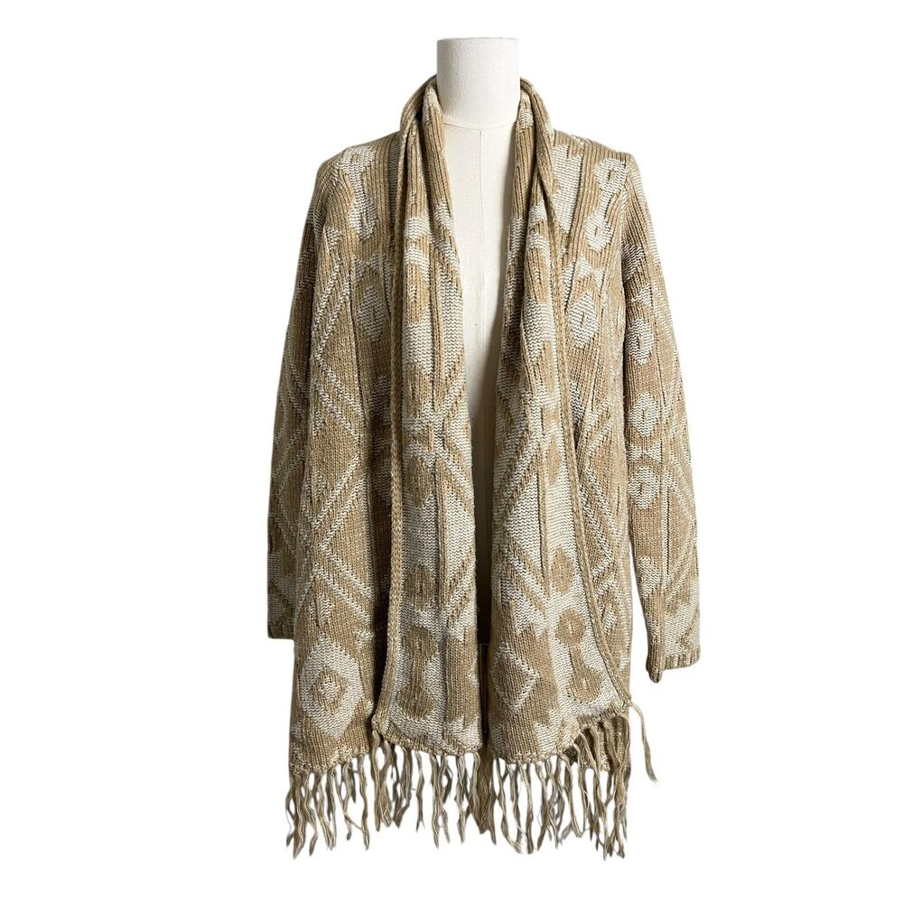 Mumu Mellow Nevada Sweater Cardigan Small Brown Aztec Fringe Tribal Knit Boho